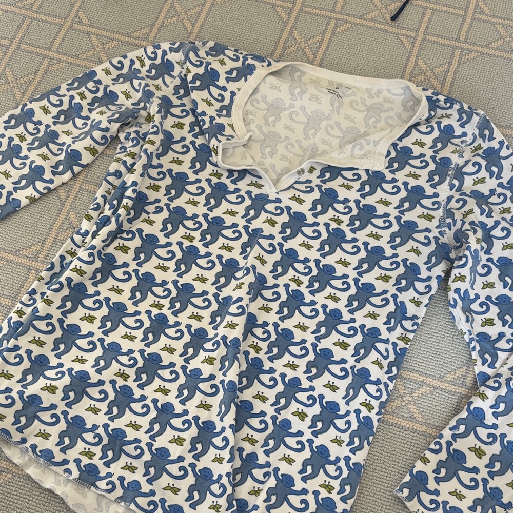 Roller Rabbit White and Blue Monkey Print PJ Top